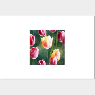 Watercolor tulip pattern Posters and Art